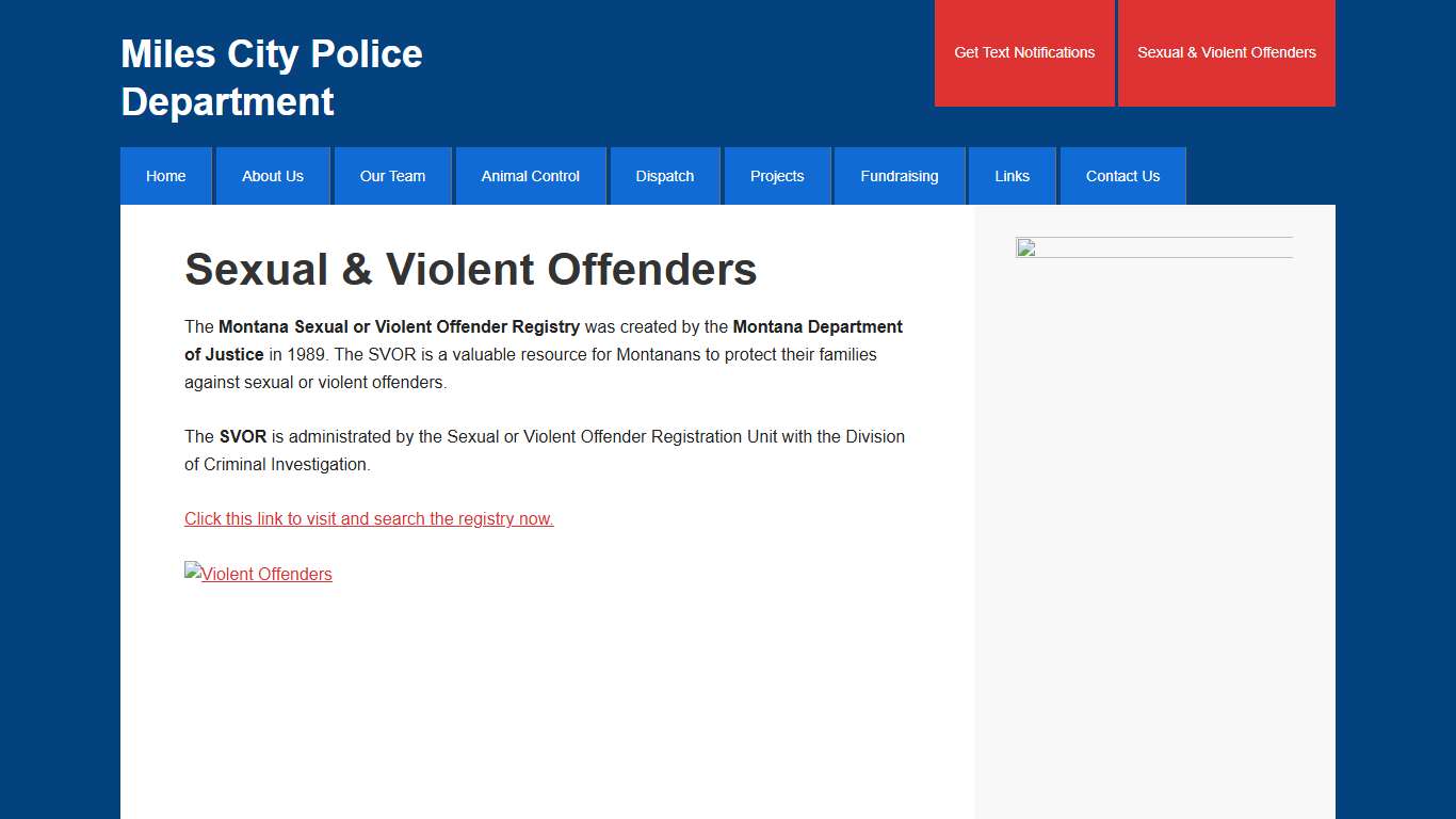 Sexual & Violent Offenders – Miles City Police Department